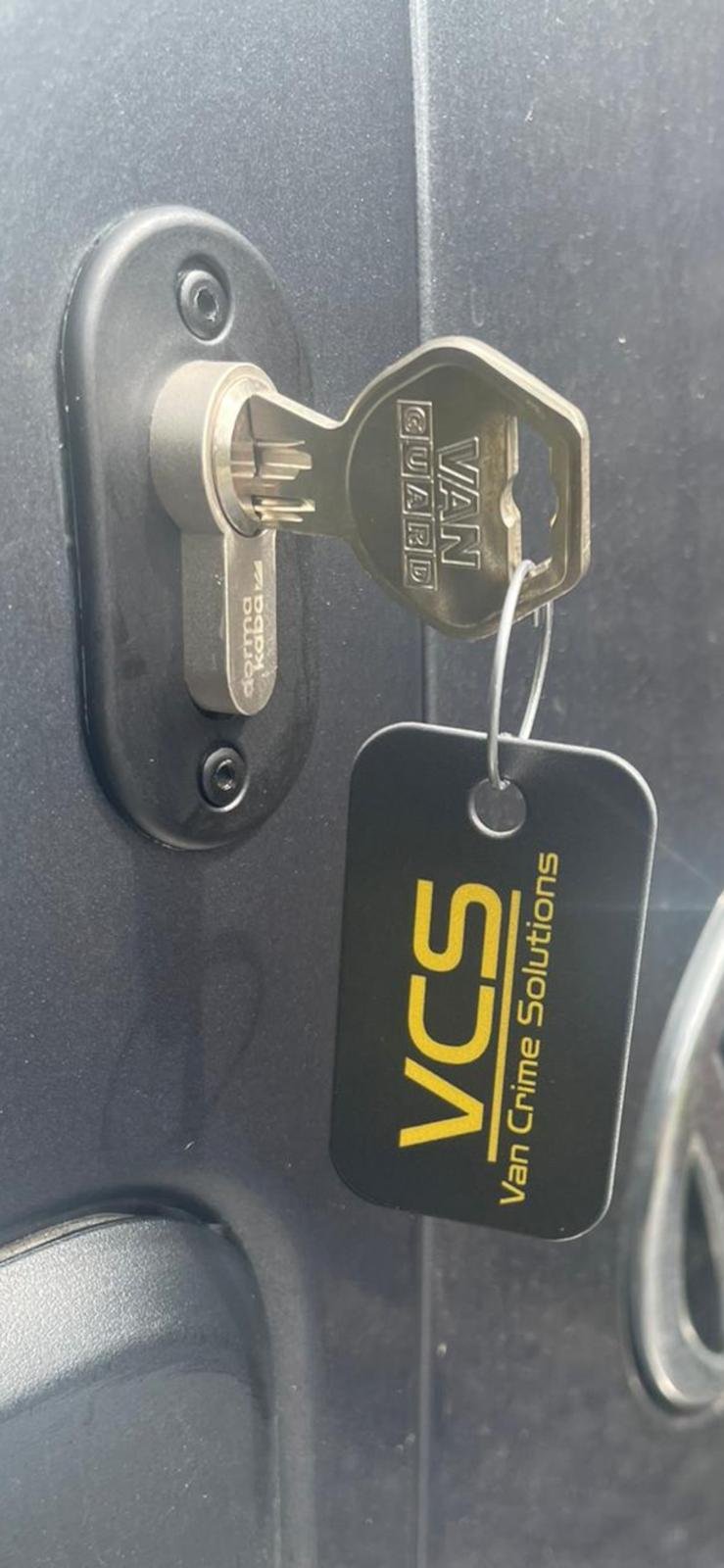 Slam lock cylinder with Van Crime Solutions key fob